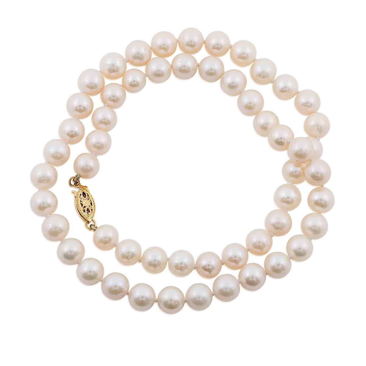 18-inch Freshwater White 7-8mm Pearl Strand Necklace in 14K Yellow Gold front view