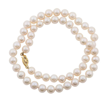18-inch Freshwater White 7-8mm Pearl Strand Necklace in 14K Yellow Gold front view
