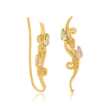Black Hills Gold Green & Pink Leaf Ear Crawlers - G 3796