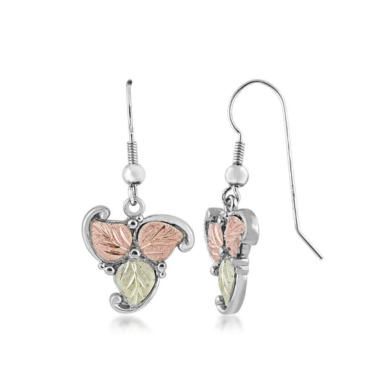 Black Hills Gold Leaf Trefoil Dangle Earrings in Sterling Silver