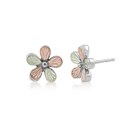 Black Hills Gold Flower Earrings in Sterling Silver