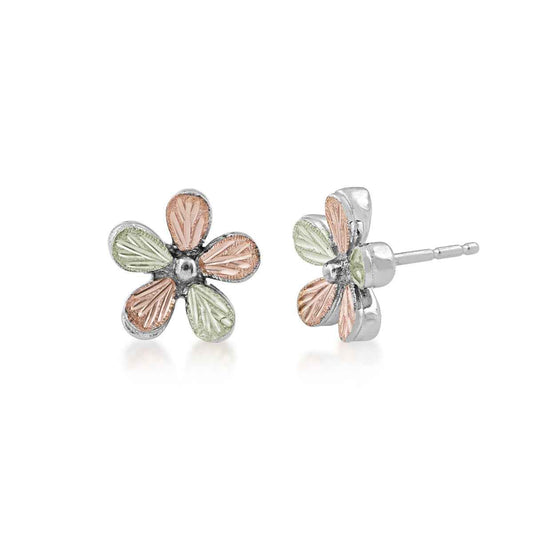 Black Hills Gold Flower Earrings in Sterling Silver