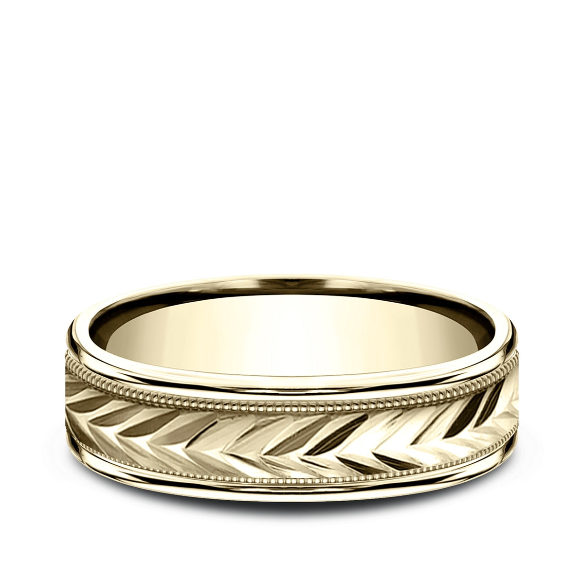 Benchmark Men's 6mm Carved Wedding Ring in 10K Yellow Gold close-up detail