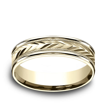 Benchmark Men's 6mm Carved Wedding Ring in 10K Yellow Gold