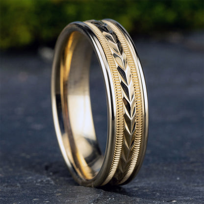 Benchmark Men's 6mm Carved Wedding Ring in 10K Yellow Gold side profile