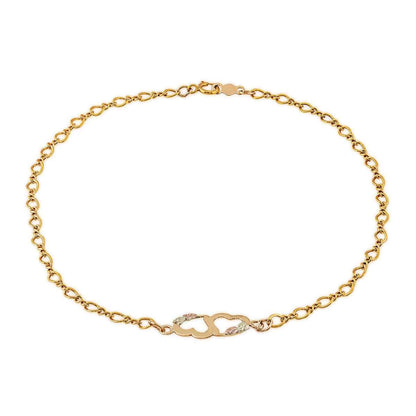 Black Hills Gold Leaf Double Heart Ankle Bracelet in 10K Yellow Gold