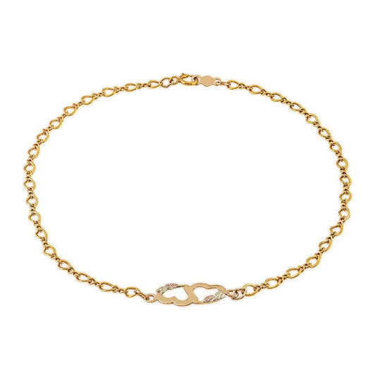 Black Hills Gold Leaf Double Heart Ankle Bracelet in 10K Yellow Gold