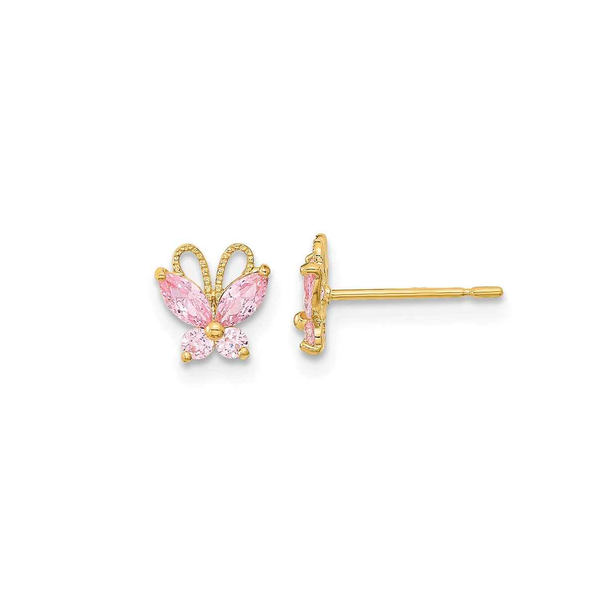Children's Madi K Marquise Pink Cubic Zirconia Butterfly Earrings in 14K Yellow Gold