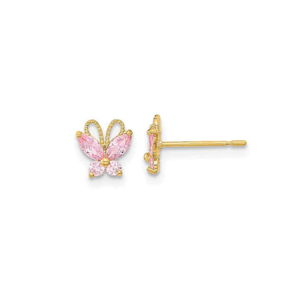 Children's Madi K Marquise Pink Cubic Zirconia Butterfly Earrings in 14K Yellow Gold