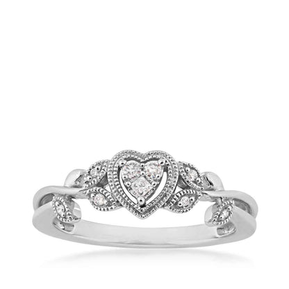 I Promise .08 ct. tw. Heart and Flowers Promise Ring with Milgrain Design in 10K White Gold