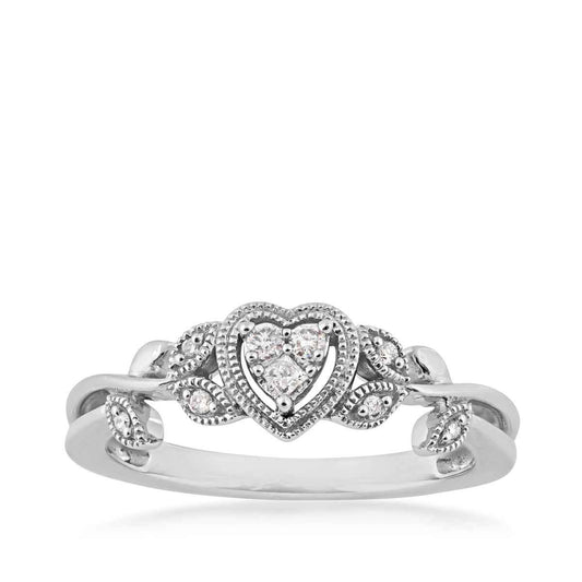 I Promise .08 ct. tw. Heart and Flowers Promise Ring with Milgrain Design in 10K White Gold