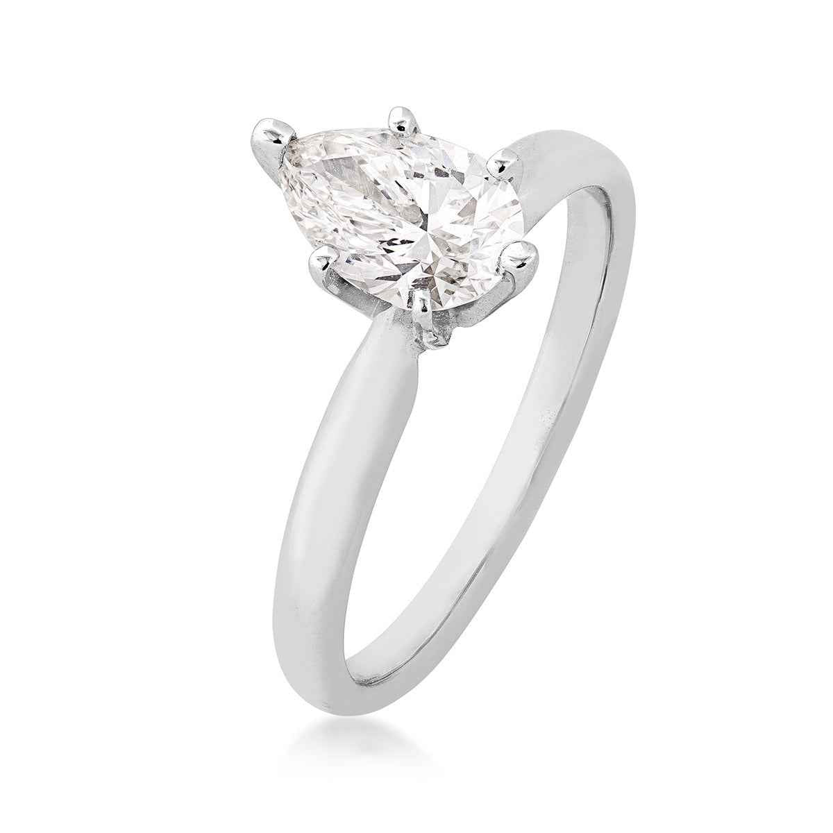 Natural 1 ct. tw. Pear Diamond Solitaire Engagement Ring in 14K White Gold front view
