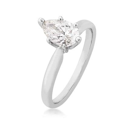 Natural 1 ct. tw. Pear Diamond Solitaire Engagement Ring in 14K White Gold front view
