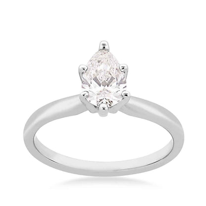 Natural 1 ct. tw. Pear Diamond Solitaire Engagement Ring in 14K White Gold