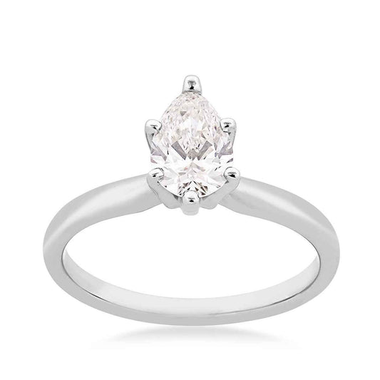 Natural 1 ct. tw. Pear Diamond Solitaire Engagement Ring in 14K White Gold