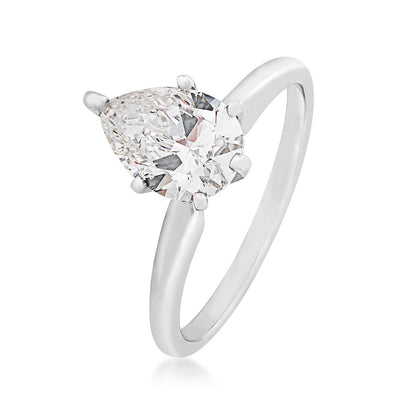 Natural 1-1/2 ct. tw. Pear Diamond Solitaire Engagement Ring in 14K White Gold front view