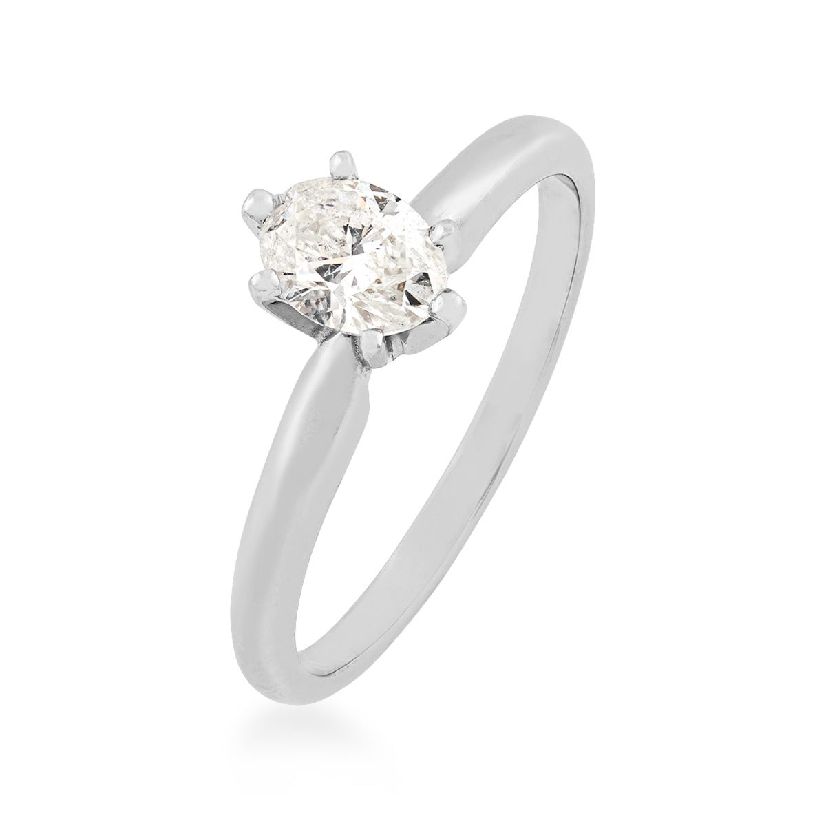 Natural 1/2 ct. tw. Oval Diamond Solitaire Diamond Engagement Ring in 14K White Gold front view