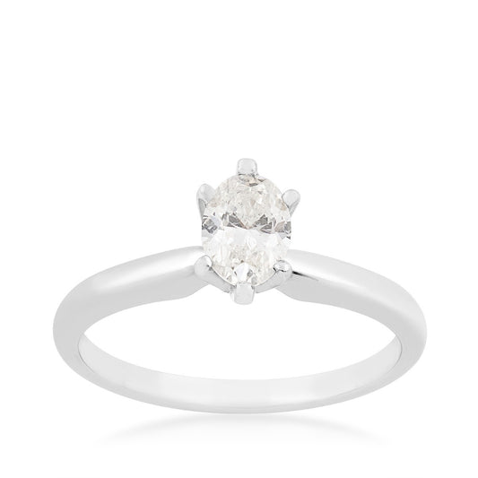 Natural 1/2 ct. tw. Oval Diamond Solitaire Diamond Engagement Ring in 14K White Gold