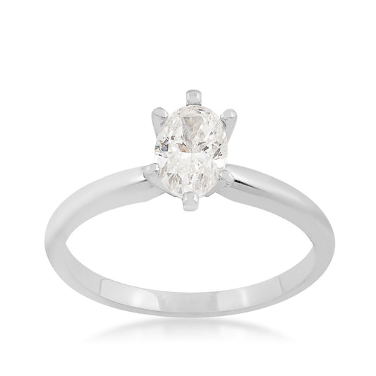 Natural 3/4 ct. tw. Oval Diamond Solitaire Engagement Ring in 14K White Gold