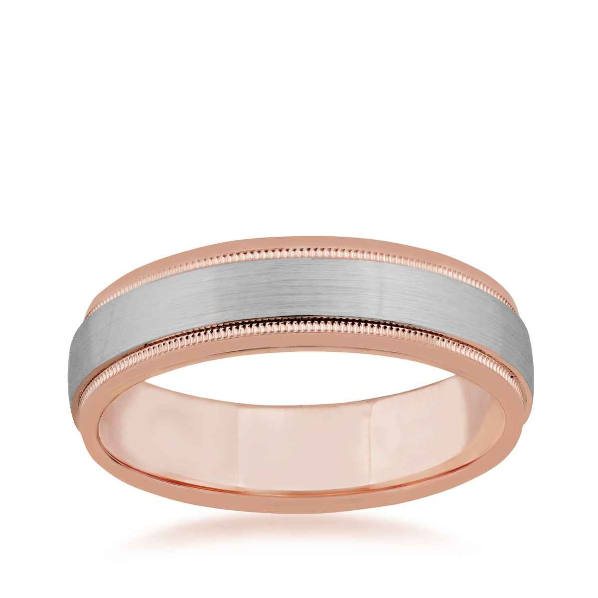 Men's Two Tone Wedding Band with Milgrain Detailing in 10K White and Pink Gold