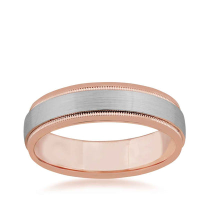 Men's Two Tone Wedding Band with Milgrain Detailing in 10K White and Pink Gold