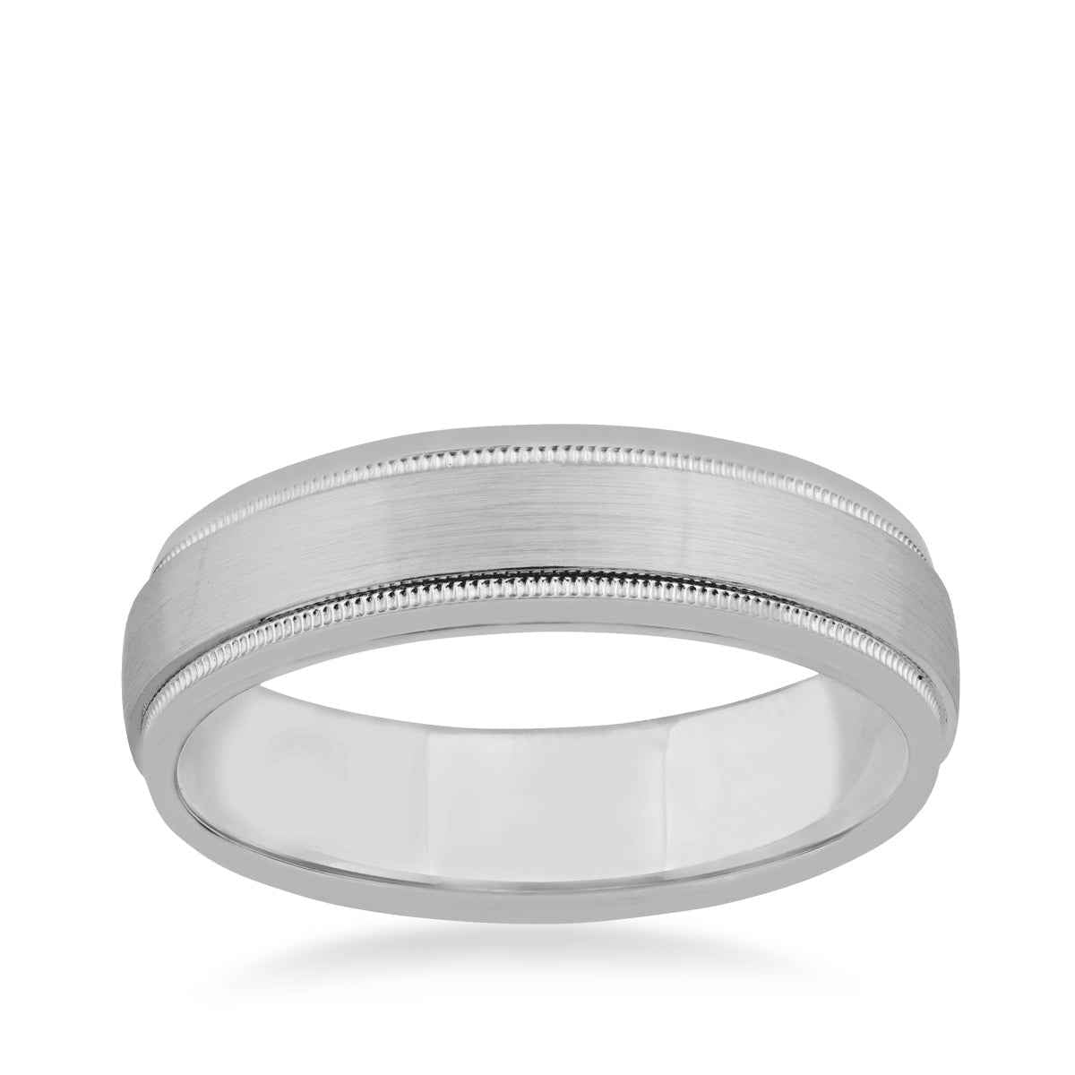 Men's Wedding Band with Milgrain Detailing and Brushed Center Band in 10K White Gold