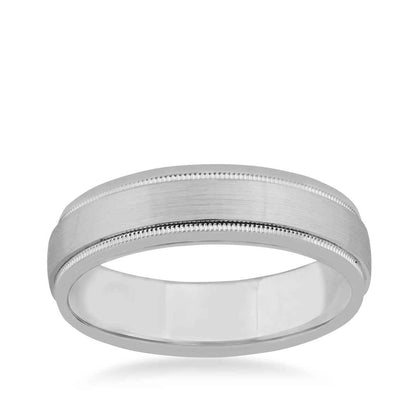 Men's Wedding Band with Milgrain Detailing and Brushed Center Band in 10K White Gold