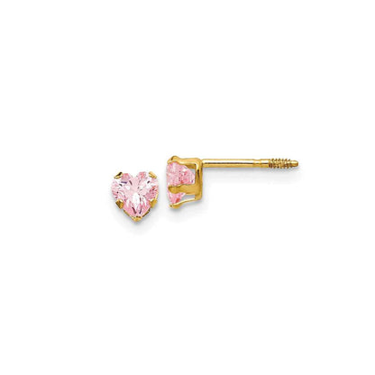 Children's Pink Heart Cubic Zirconia Earrings in 14K Yellow Gold