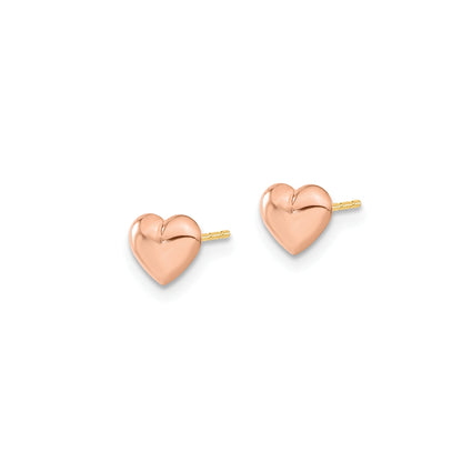 Children's Heart Earrings in 14K Pink Gold front view