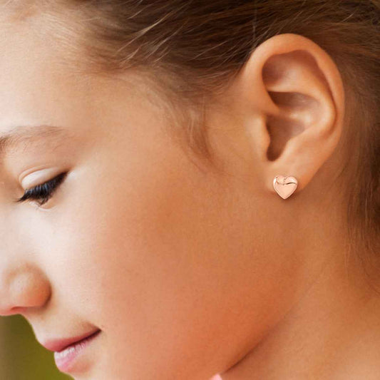 Children's Heart Earrings in 14K Pink Gold close-up detail