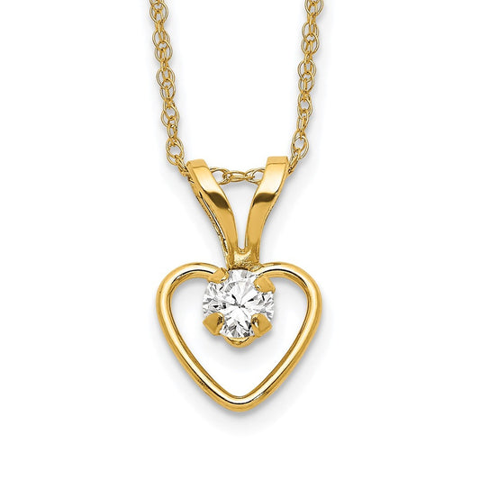 Children's White Zircon April Birthstone Heart Pendant in 14K Yellow Gold