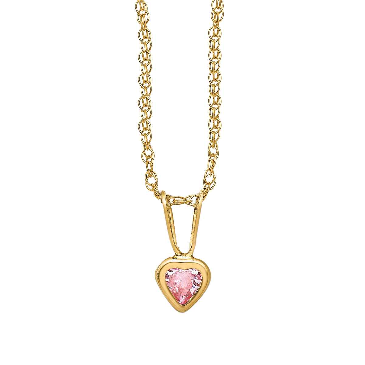 Children's Pink Heart Cubic Zirconia Pendant in 14K Yellow Gold