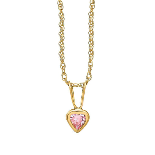 Children's Pink Heart Cubic Zirconia Pendant in 14K Yellow Gold