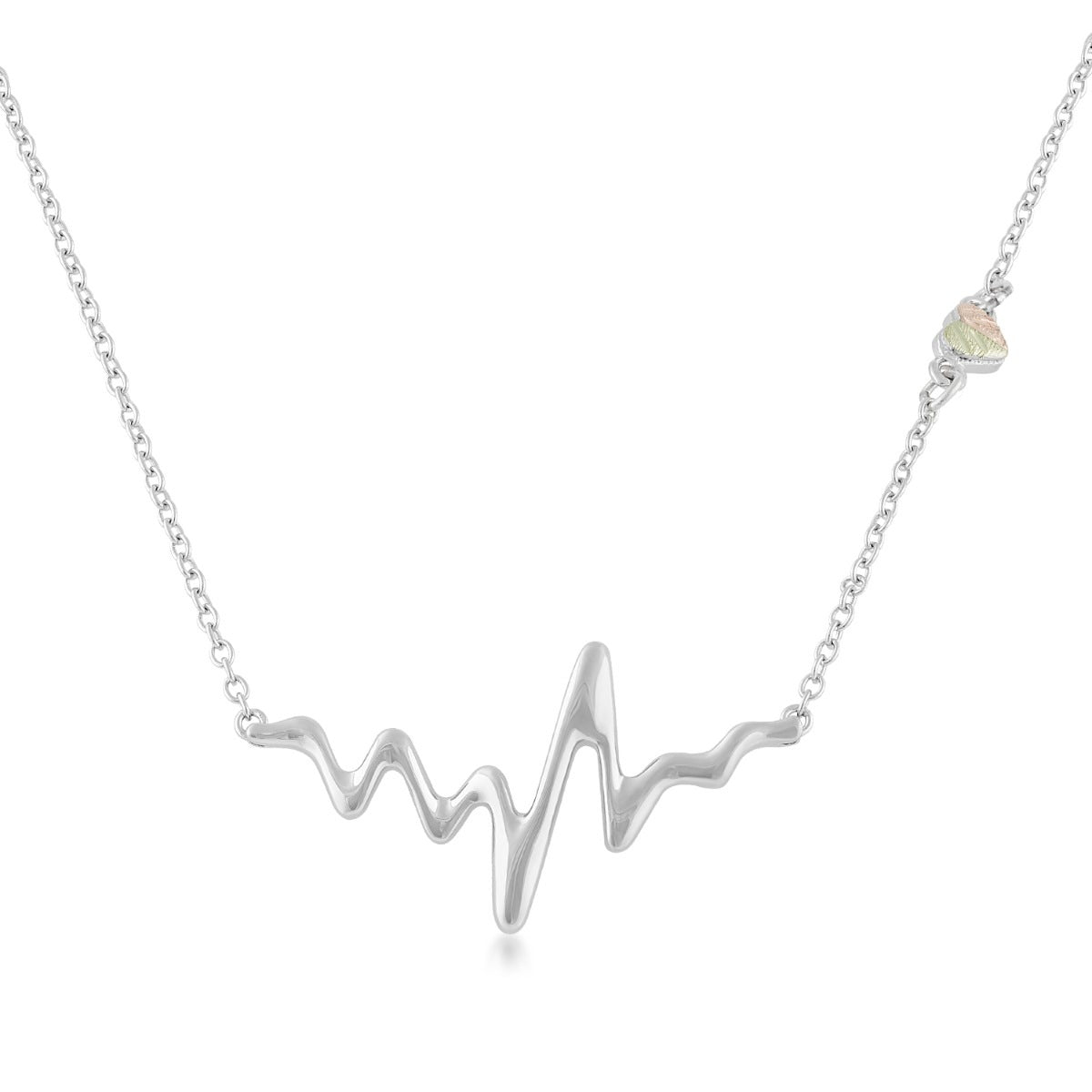 Black Hills Gold Heartbeat & Leaf Heart Necklace in Sterling Silver