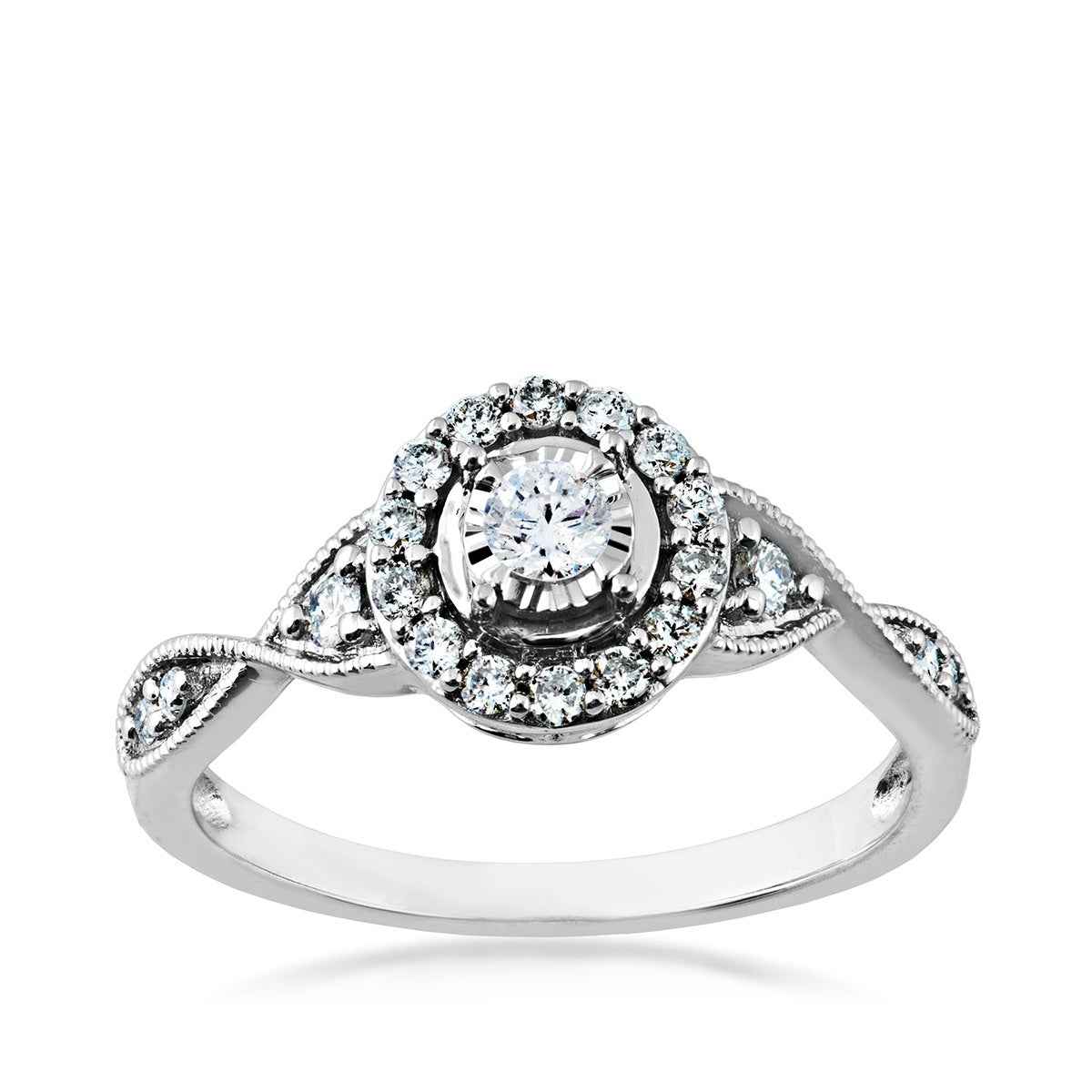 I Promise 1/3 ct. tw. Round Diamond Halo Promise Ring with Miracle Plating & Twisted Milgrain Band in 10K White Gold