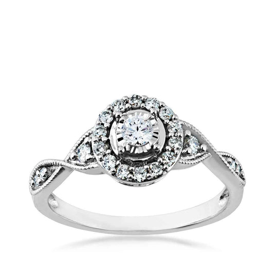 I Promise 1/3 ct. tw. Round Diamond Halo Promise Ring with Miracle Plating & Twisted Milgrain Band in 10K White Gold