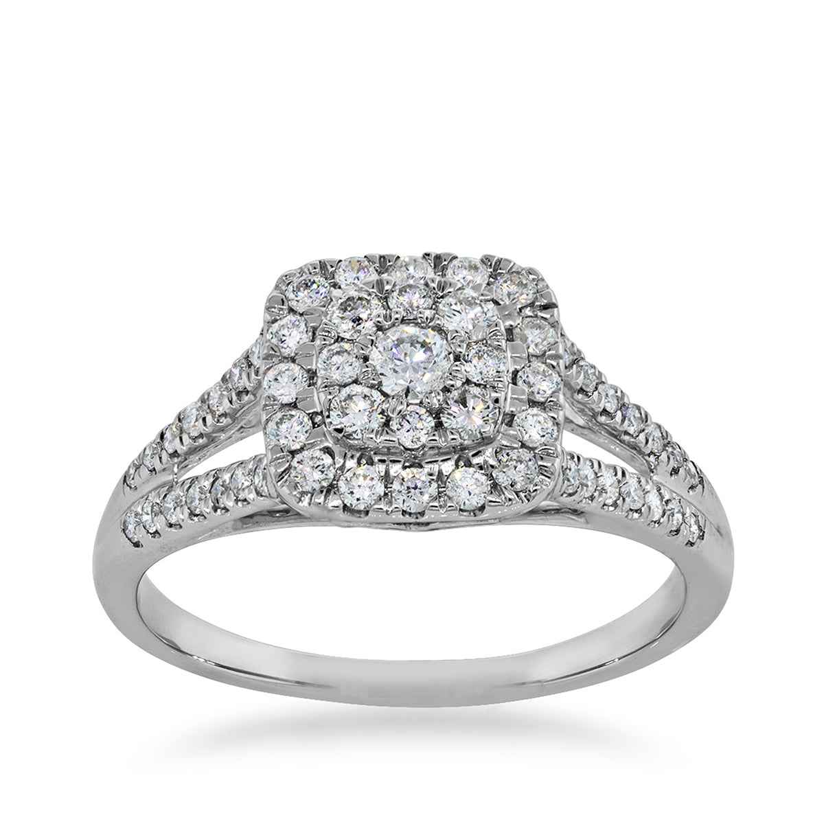 Fairytale Diamonds 1/2 ct. tw. Cushion Cluster Diamond Ring with Split Shank in 10K White Gold