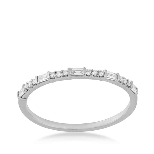 Perfect Match 1/6 ct. tw. Round & Straight Baguette Stackable Diamond Anniversary Ring in 14K White Gold