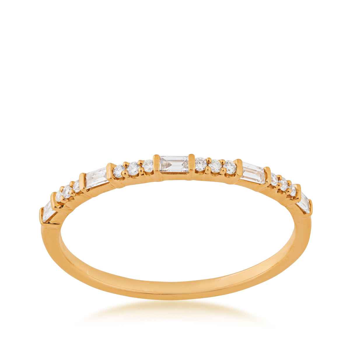 Perfect Match 1/6 ct. tw. Round & Straight Baguette Stackable Diamond Anniversary Ring in 14K Yellow Gold