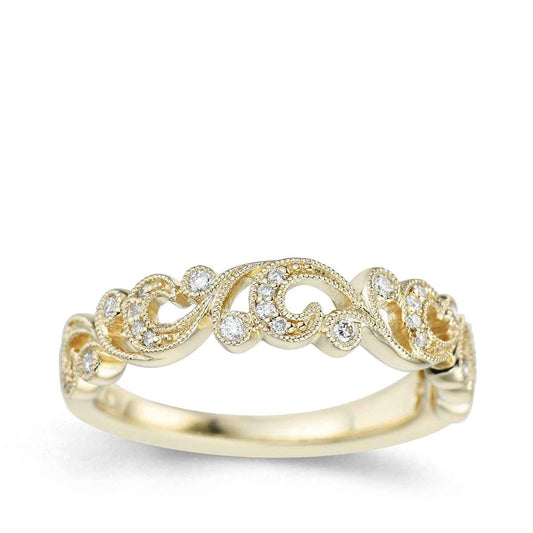 Perfect Match 1/7 ct. tw. Diamond Filigree Design Anniversary Wedding Band in 14K Yellow Gold