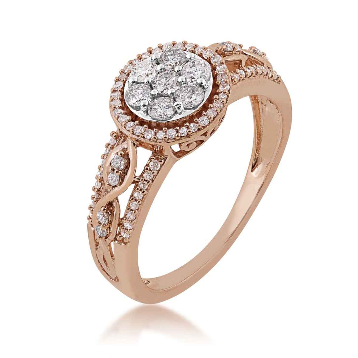 1/2 ct. tw. Round Diamond Cluster Halo Fashion Ring with Infinity Design Accent in 10K Pink Gold front view