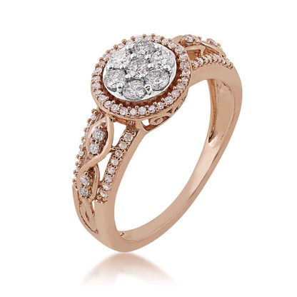 1/2 ct. tw. Round Diamond Cluster Halo Fashion Ring with Infinity Design Accent in 10K Pink Gold front view