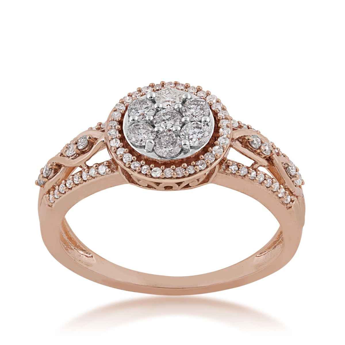 1/2 ct. tw. Round Diamond Cluster Halo Fashion Ring with Infinity Design Accent in 10K Pink Gold