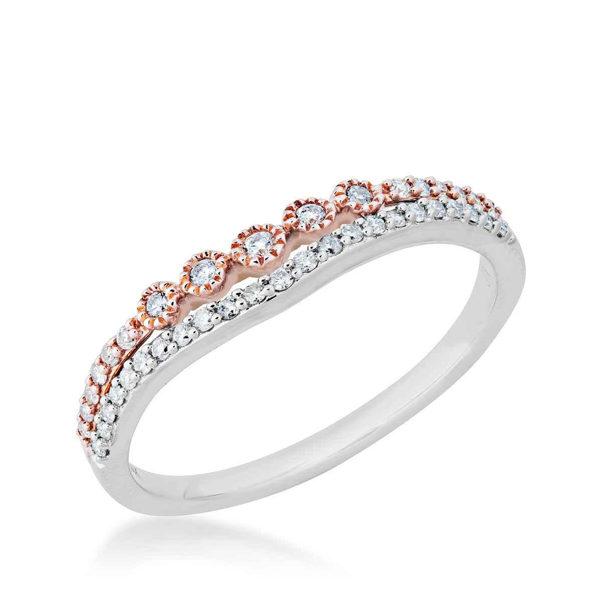 1/5 ct. tw. Contoured Two-Tone Stacked Anniversary Band in 14K White and Pink Gold front view