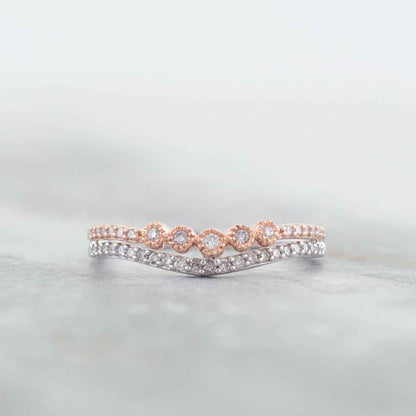 1/5 ct. tw. Contoured Two-Tone Stacked Anniversary Band in 14K White and Pink Gold close-up detail