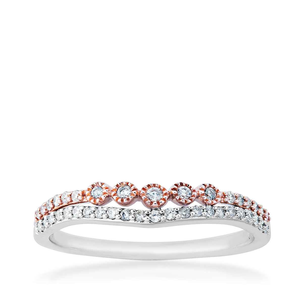 1/5 ct. tw. Contoured Two-Tone Stacked Anniversary Band in 14K White and Pink Gold