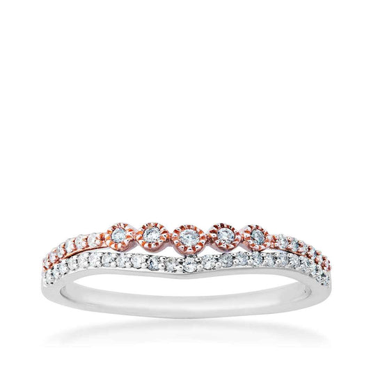 1/5 ct. tw. Contoured Two-Tone Stacked Anniversary Band in 14K White and Pink Gold