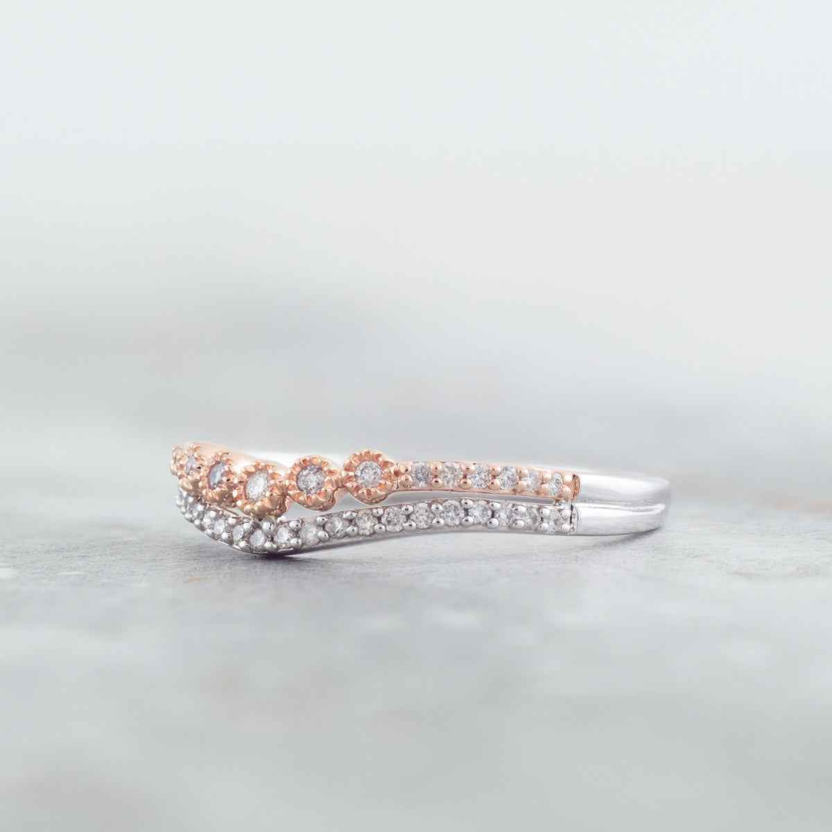 1/5 ct. tw. Contoured Two-Tone Stacked Anniversary Band in 14K White and Pink Gold side profile