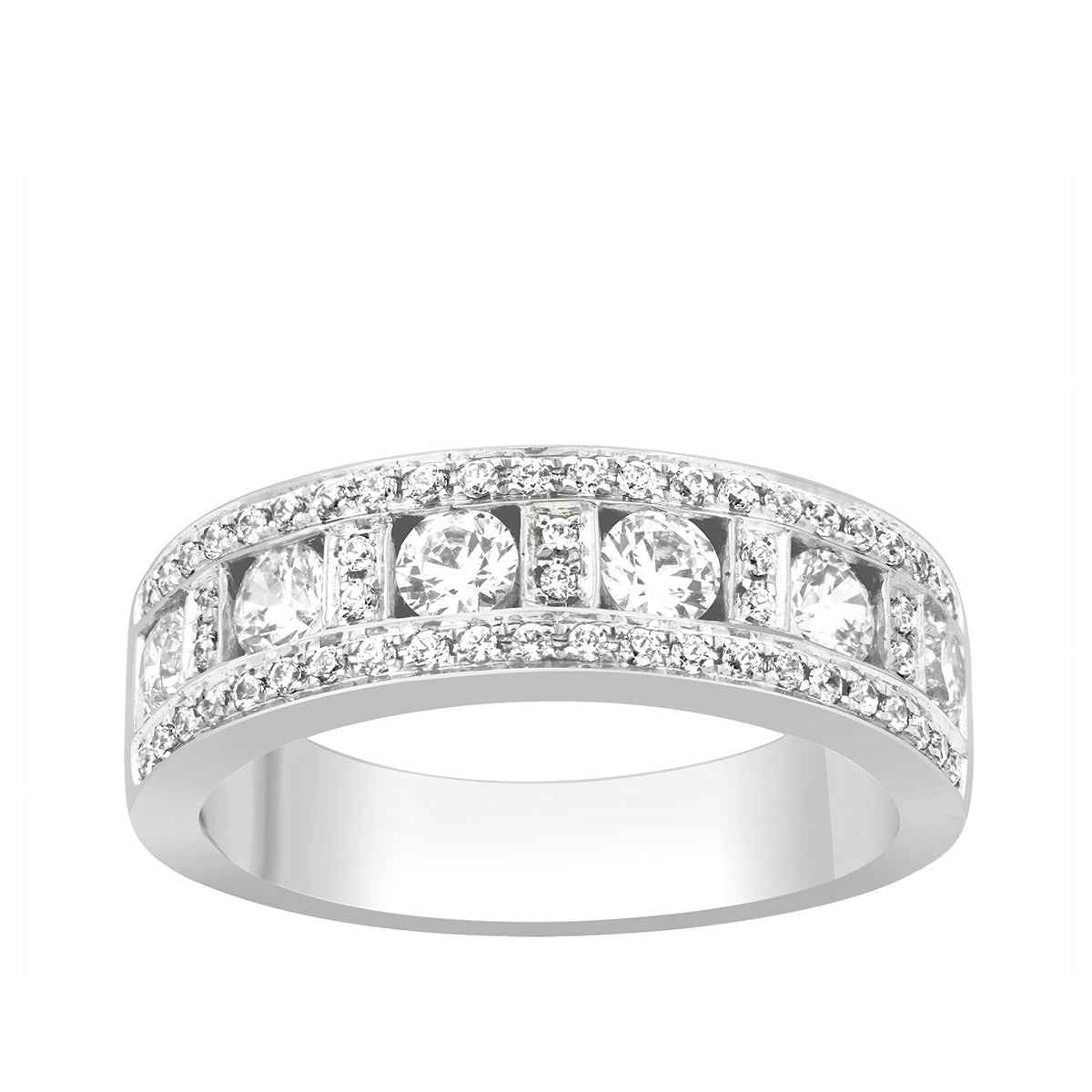 1 ct. tw. 3-Row diamond Anniversary band with Alternating round and square center design in 14K white gold