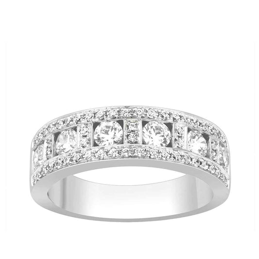 1 ct. tw. 3-Row diamond Anniversary band with Alternating round and square center design in 14K white gold